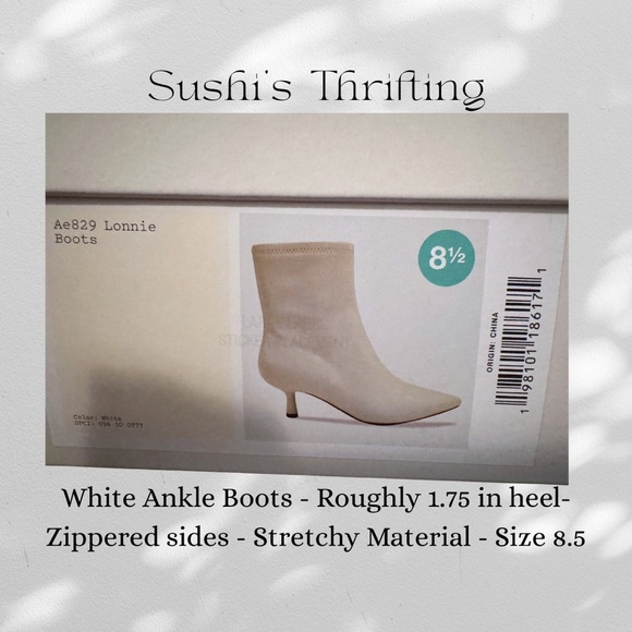 White Ankle Boots with Pointed Toe and Zipper Size 8.5 - Picture 2 of 5